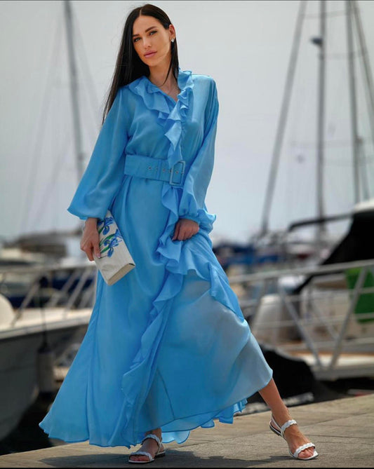 DRESS BLUE 100% SILK