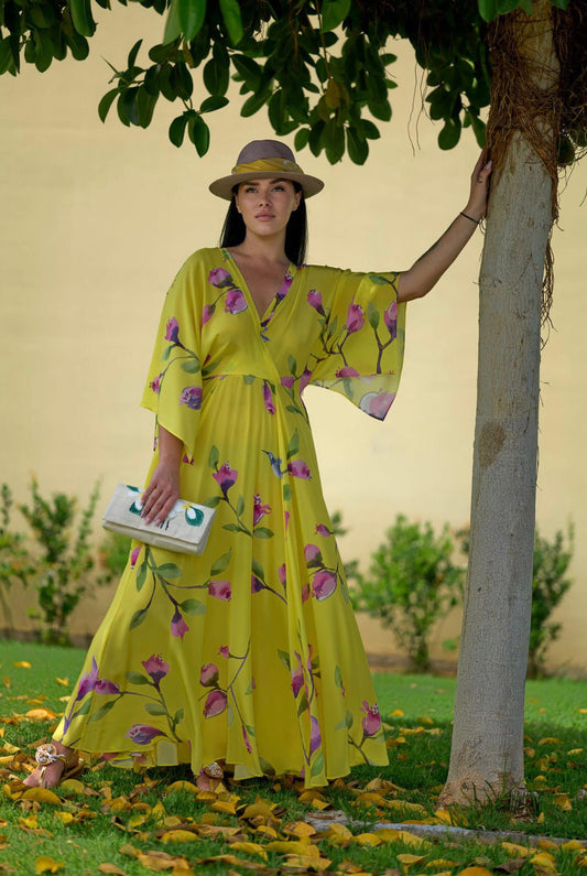 YELLOW DRESS 100% SILK